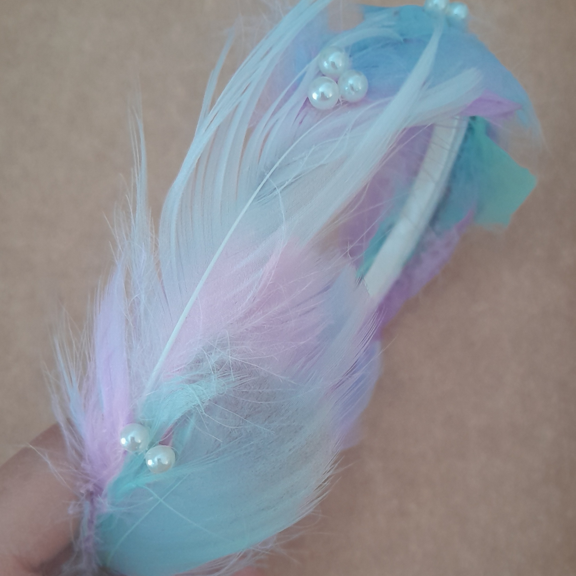 Lavender, Blue & Pink Feather Headband with Faux Pearls – Girls’ Dress-Up & Party Accessory