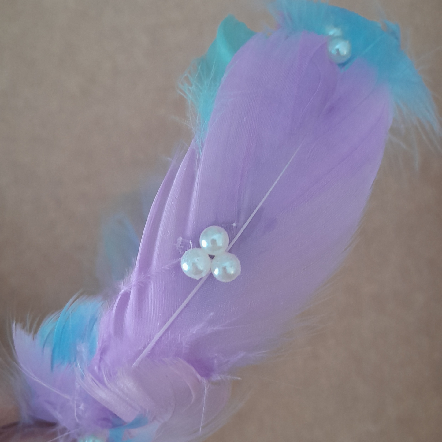 Lavender, Blue & Pink Feather Headband with Faux Pearls – Girls’ Dress-Up & Party Accessory