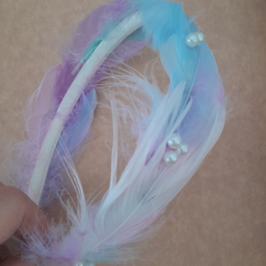 Lavender, Blue & Pink Feather Headband with Faux Pearls – Girls’ Dress-Up & Party Accessory