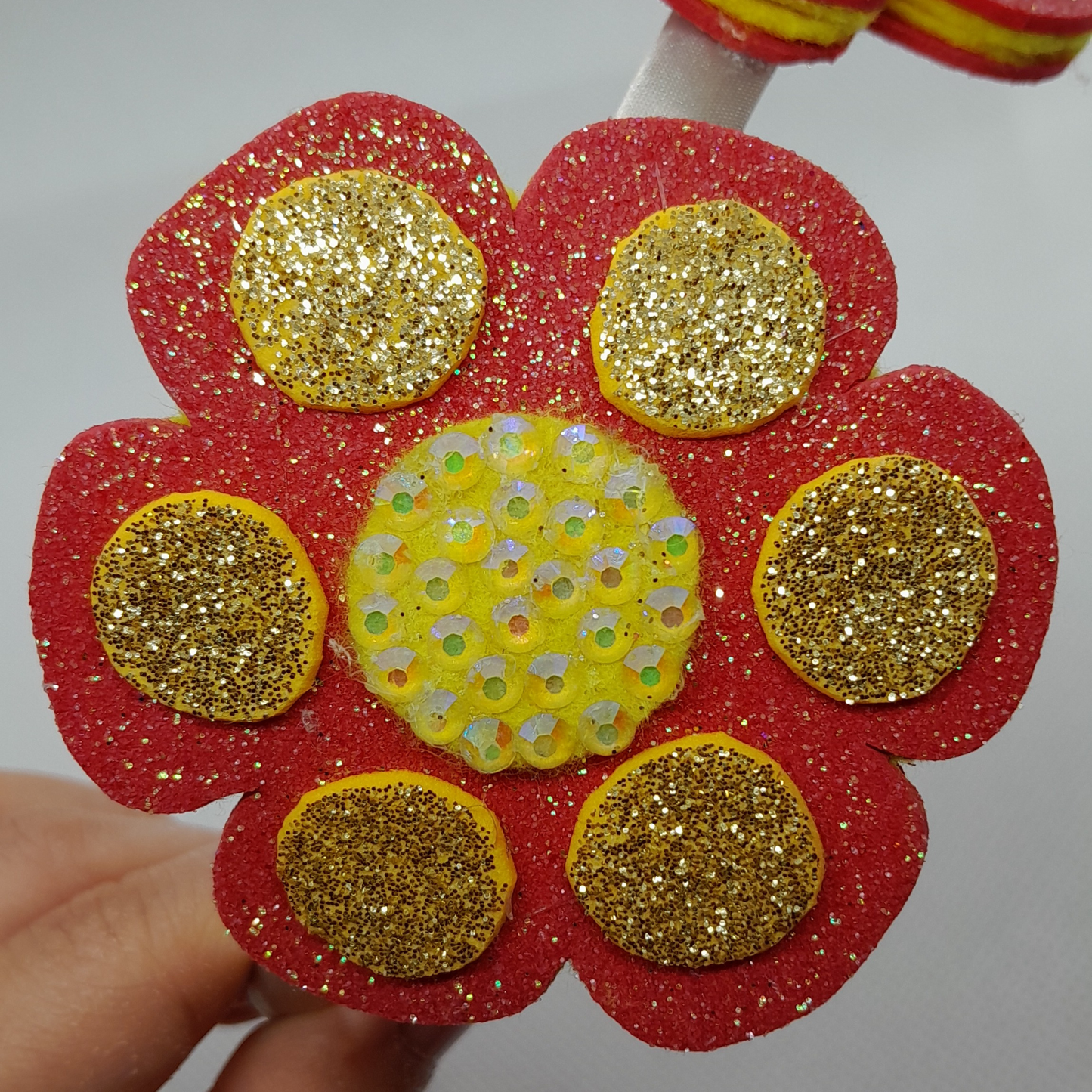 Adorable Sparkle Flower Headband – Pink & Yellow Blooms with Rhinestones