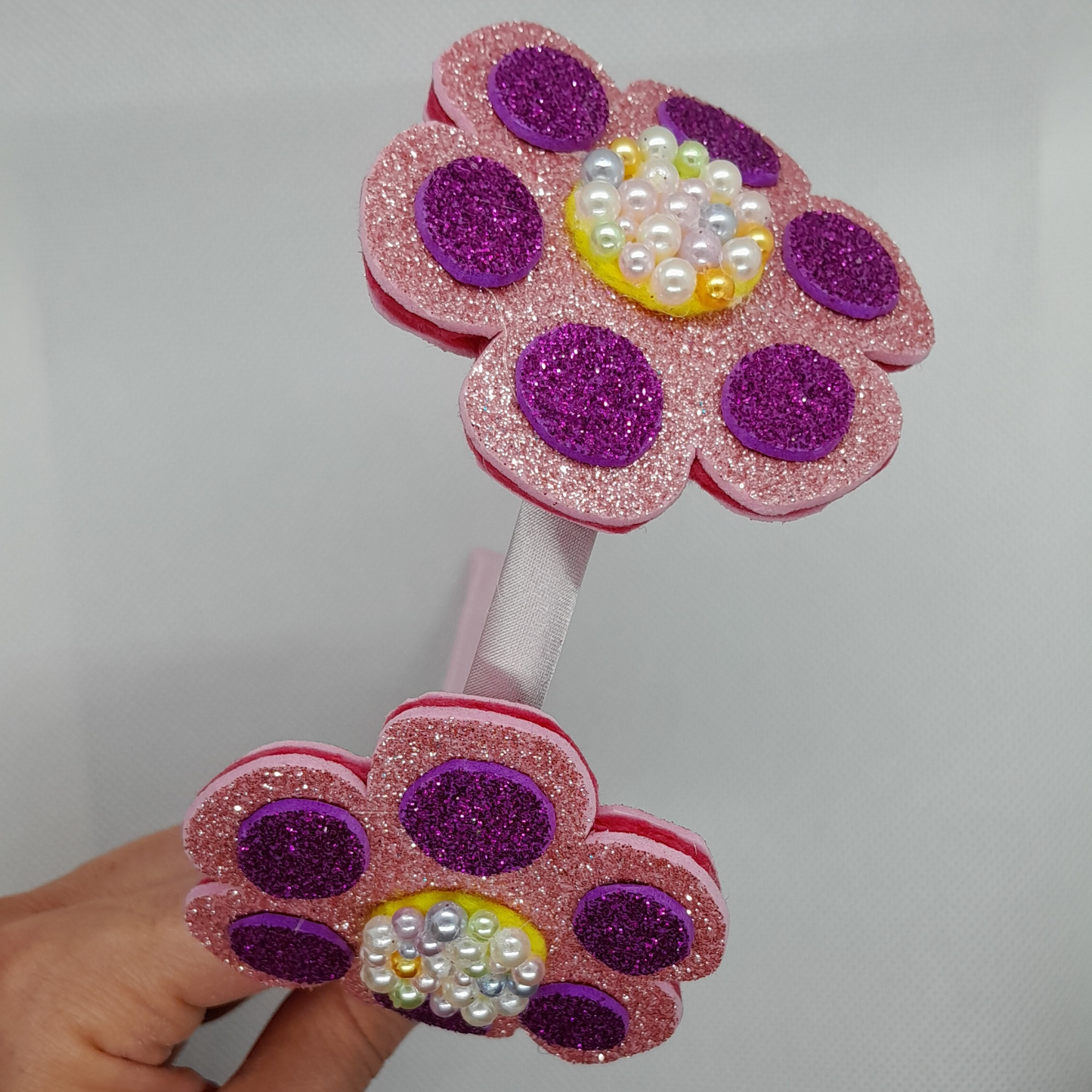 Adorable Pink and Purple Flower Crown Headband – Pearl Accent for Little Girls