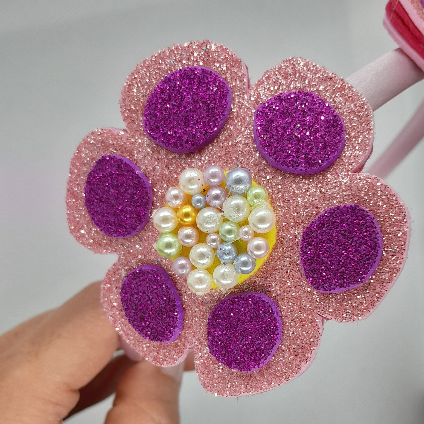 Adorable Pink and Purple Flower Crown Headband – Pearl Accent for Little Girls