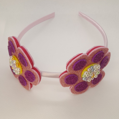 Adorable Pink and Purple Flower Crown Headband – Pearl Accent for Little Girls