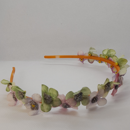 Pastel Floral Headband for Little Girls – Elegant Artificial Flowers on Slim Plastic Band – Charming Boutique Hair Accessory