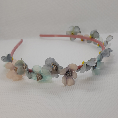 Pastel Floral Headband for Little Girls – Elegant Artificial Flowers on Slim Plastic Band – Charming Boutique Hair Accessory