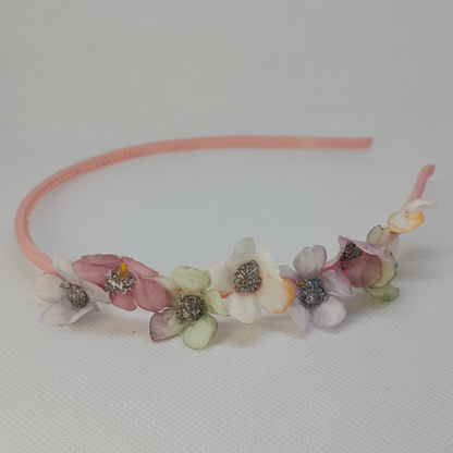 Boutique Pastel Headband for Girls – Partially Adorned with Delicate Artificial Flowers on a Sleek Plastic Band