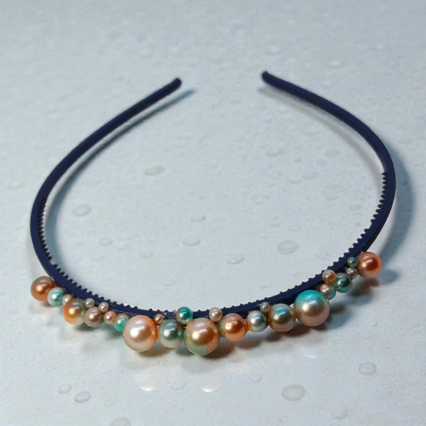 Holiday Bauble Headband for Girls – Elegant Christmas Hairband in Petrol Green, Navy Blue & Café au Lait