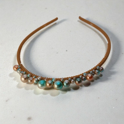 Holiday Bauble Headband for Girls – Elegant Christmas Hairband in Petrol Green, Navy Blue & Café au Lait
