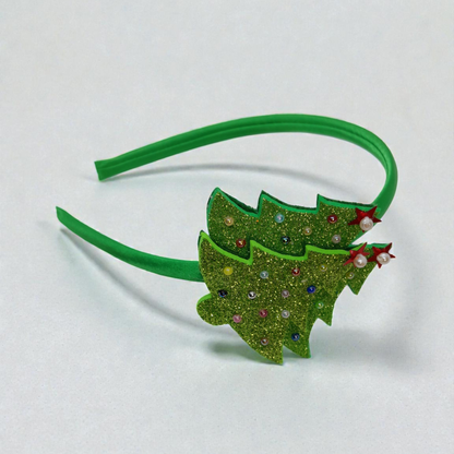 Stylish Girls’ Holiday Headband with Sparkling Christmas Trees – Festive Hair Fashion