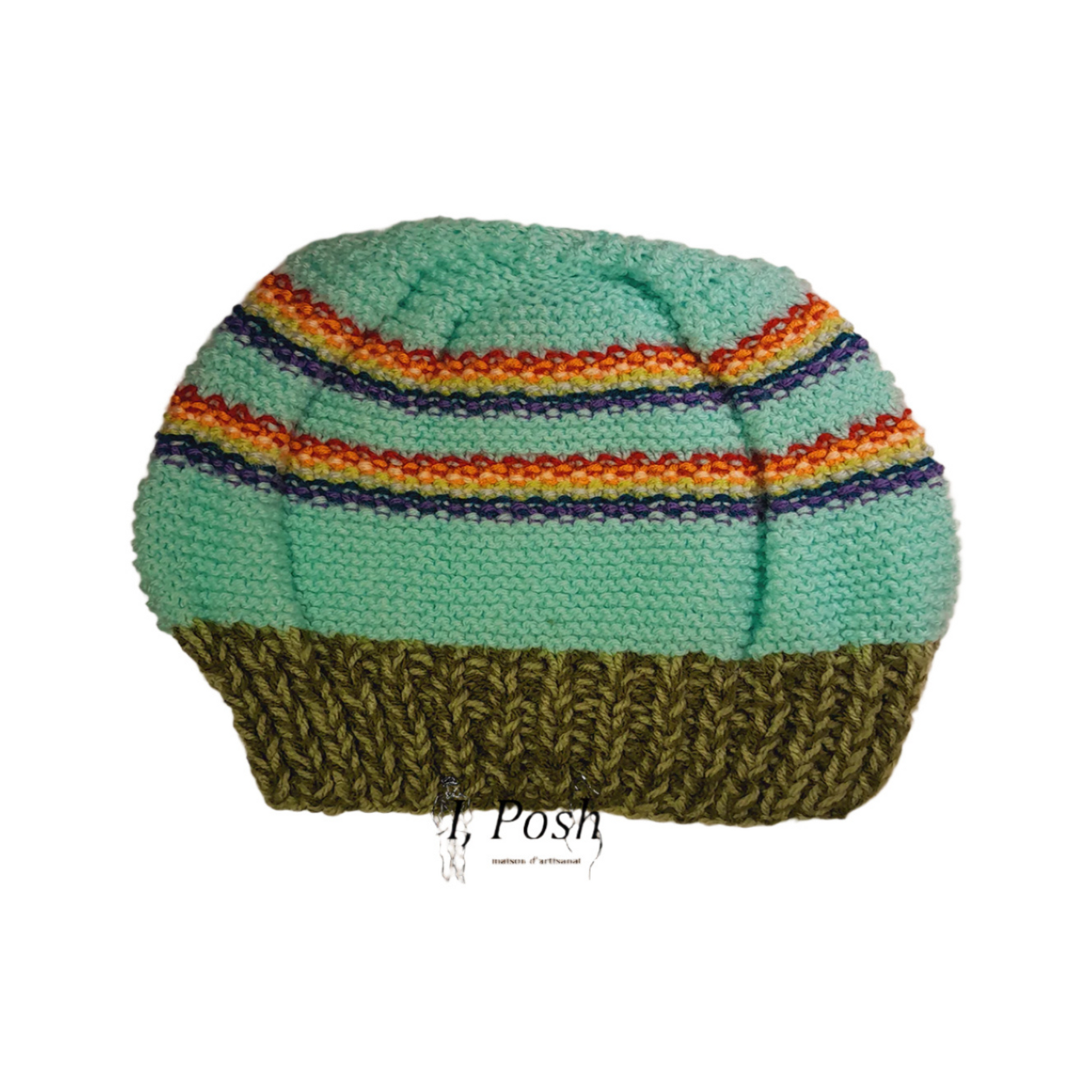 Women’s Blue-Green Multicolor Wool Beanie – Handcrafted Cozy Winter Hat