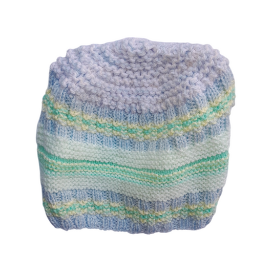 Handmade Green & Pastel Purple Wool Beanie for Little Girls – Cozy Winter Hat (Toddlers & Kids)