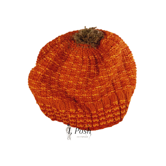Women’s Orange & Green Wool Beanie – Handcrafted Cozy Winter Hat