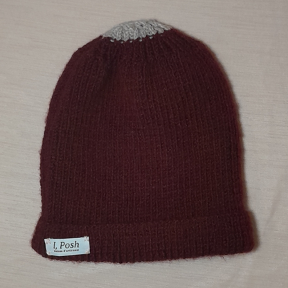 Unisex Handmade Wine Red Wool Beanie – Soft Warm Wool Hat for Men & Women