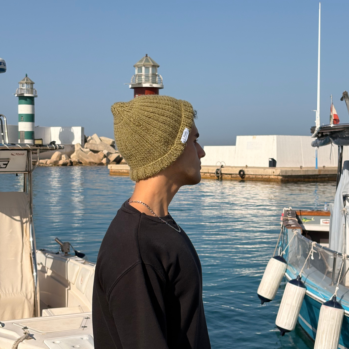 Minimalist Hazel Green Wool Beanie – Classic Handmade Winter Hat for Men & Women
