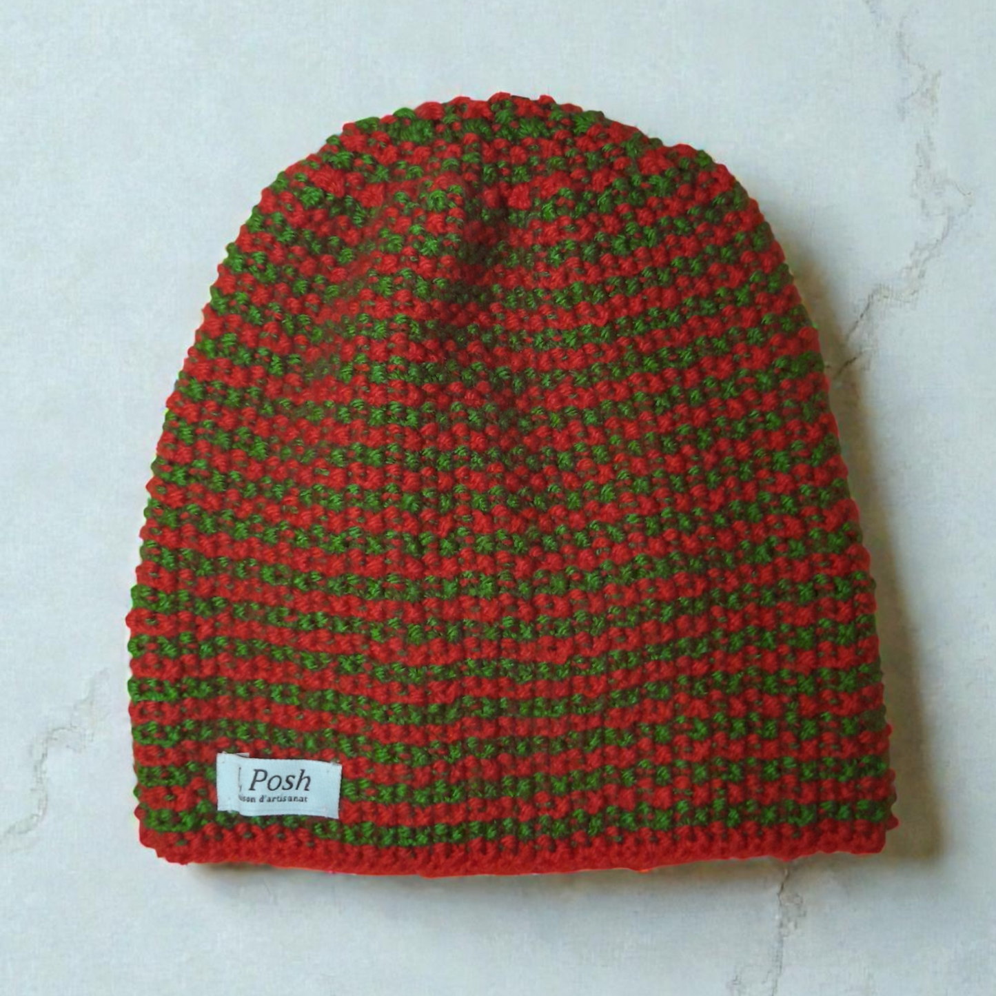 Festive Kids’ Wool Beanie – Handmade Red & Green Christmas Winter Cap