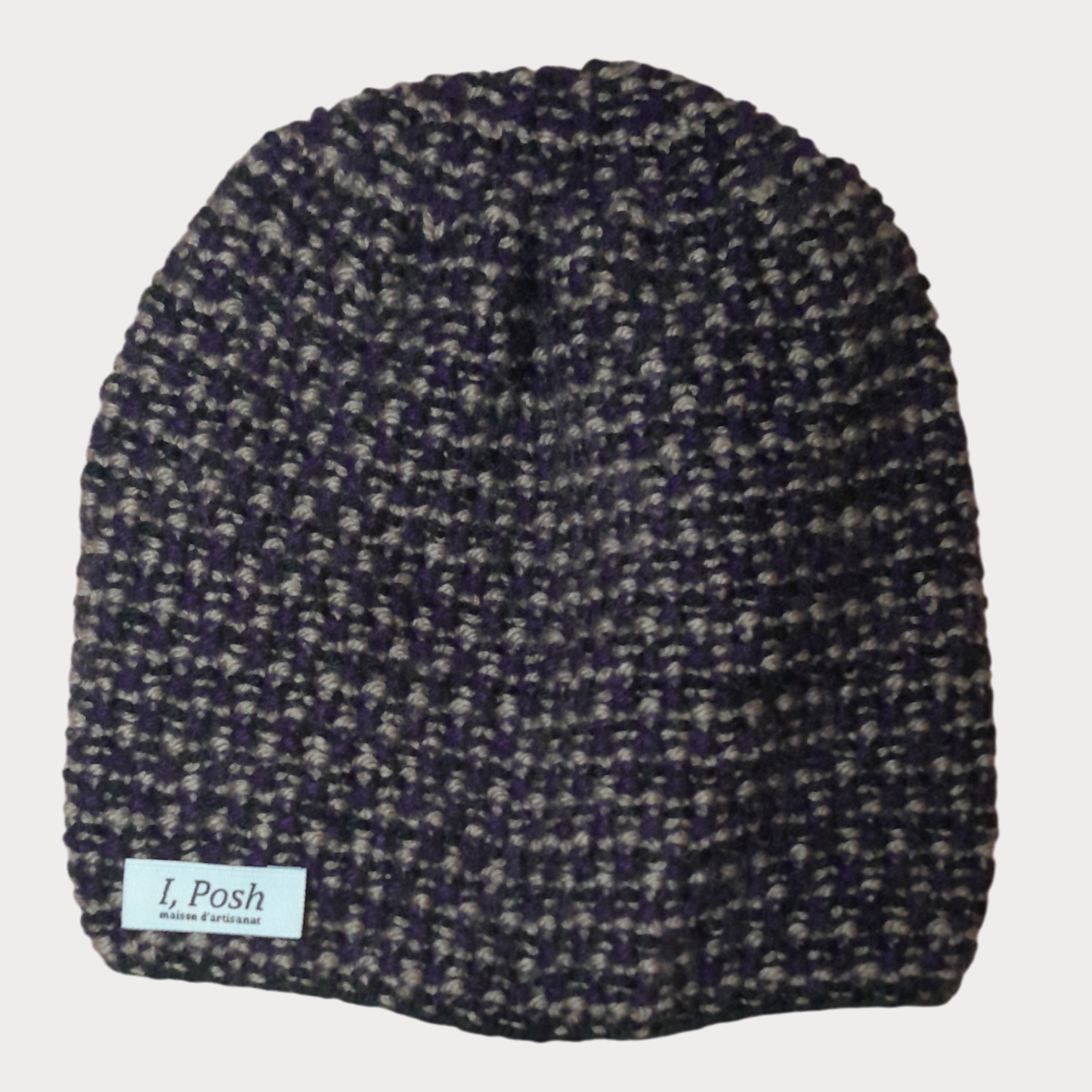 Handmade Wool Beanie for Women – Classic Elegant Winter Hat in Black, Mauve & Beige