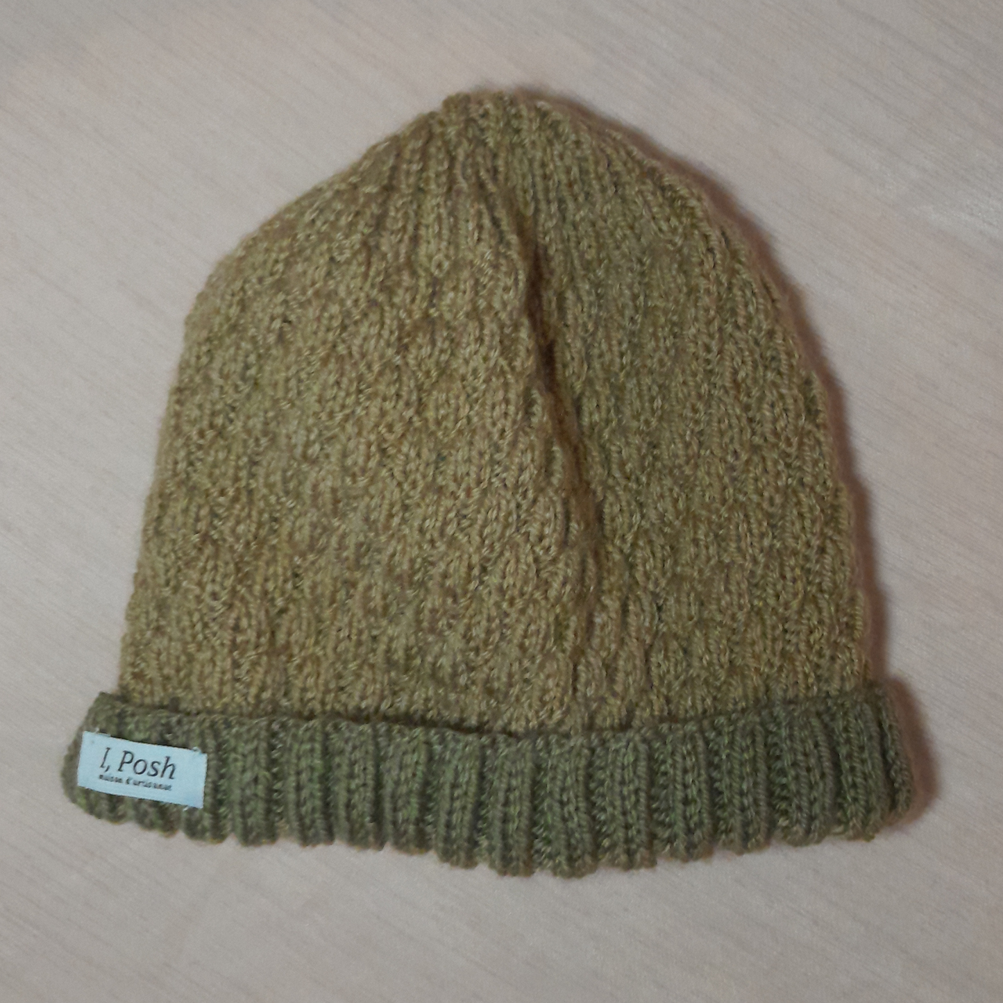 Handmade Wool Beanie for Women – Two-Tone Herb Green Elegance