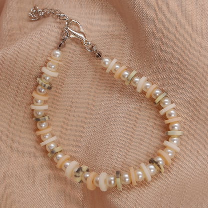Luxury Handmade Faux Pearl & Spacer Bead Bracelet for Women – Elegant Designer Jewelry in Beige & Herb Green, Blue Salmon & Ivory, Beige Salmon & Boix de Rose