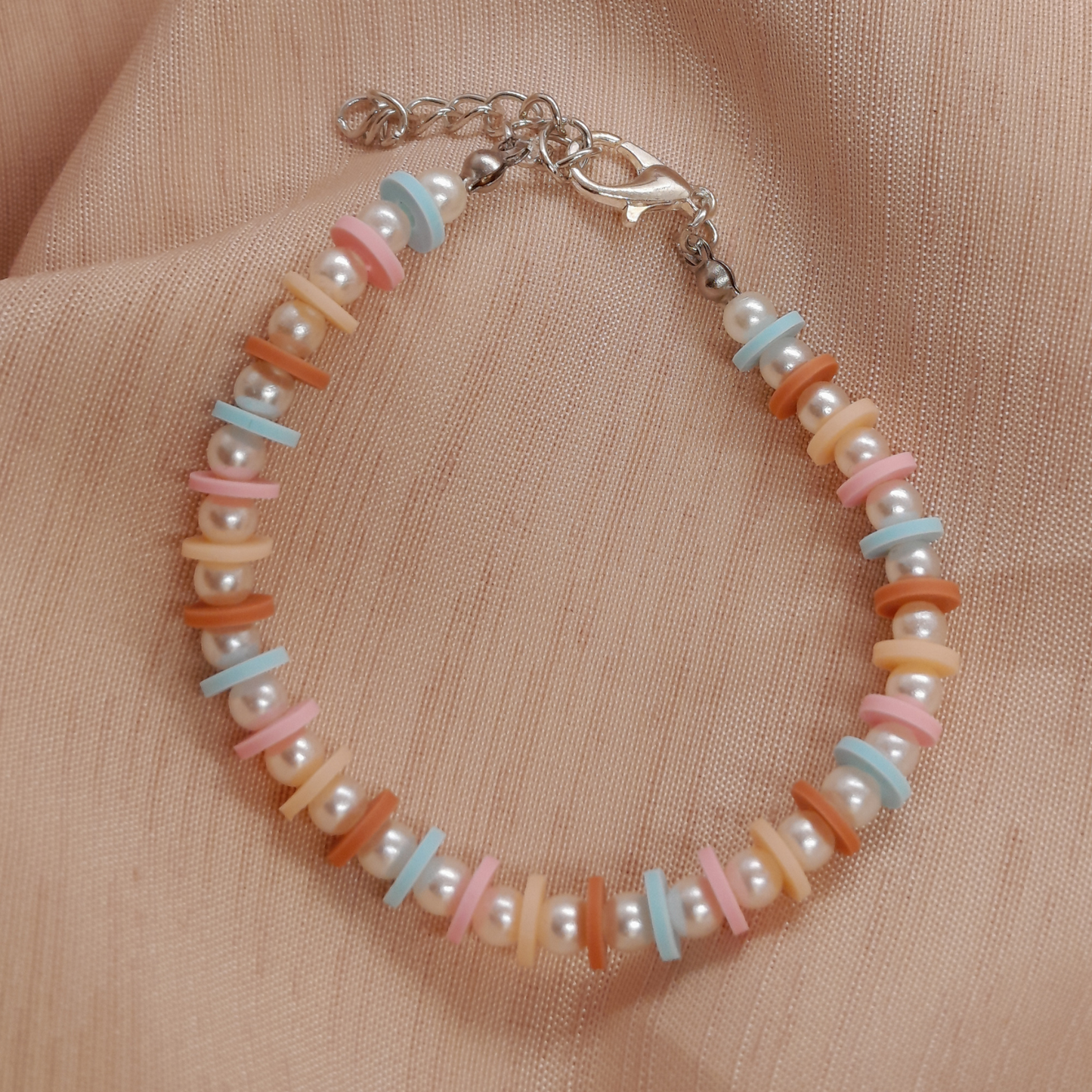 Luxury Handmade Faux Pearl & Spacer Bead Bracelet for Women – Elegant Designer Jewelry in Beige & Herb Green, Blue Salmon & Ivory, Beige Salmon & Boix de Rose