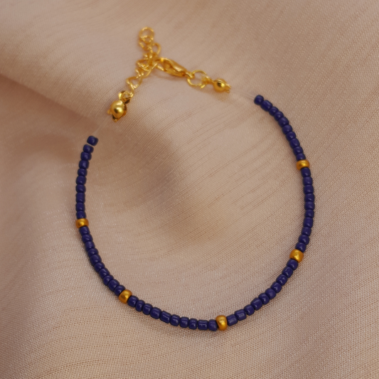 Marine Blue Beaded Bracelet – Handmade with Gold or Silver Nuance