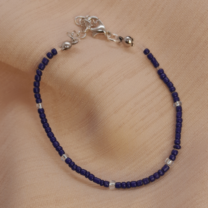 Marine Blue Beaded Bracelet – Handmade with Gold or Silver Nuance