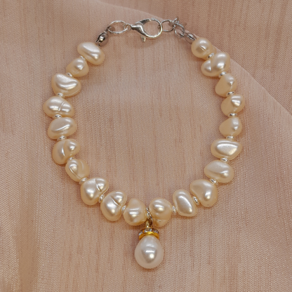 Handmade Asymmetrical Ivory Faux Pearl Bracelet for Ladies – Elegant Luxury Pearl Jewelry in Gold Tone or Silver Chromatic