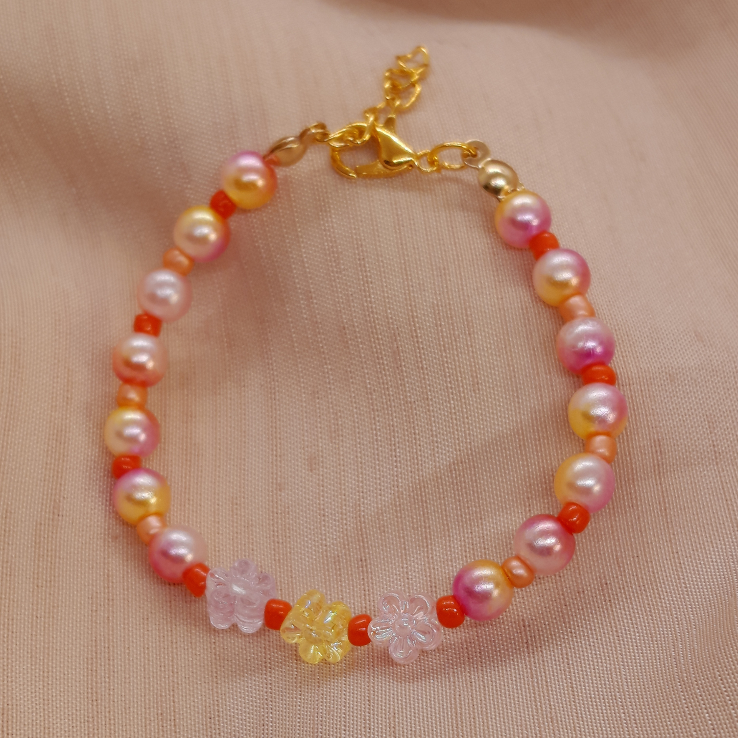 Colorful Handmade Bracelet for Girls – Festive Ball Beads & Ceramic Flower Design