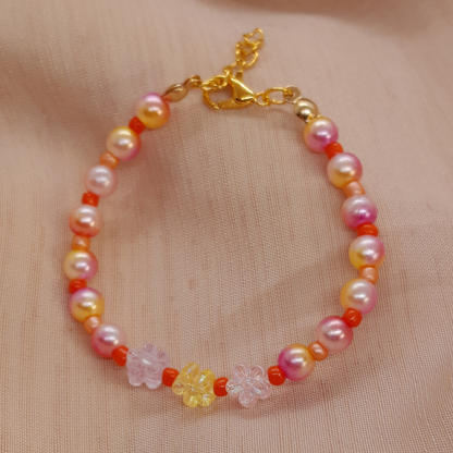 Colorful Handmade Bracelet for Girls – Festive Ball Beads & Ceramic Flower Design
