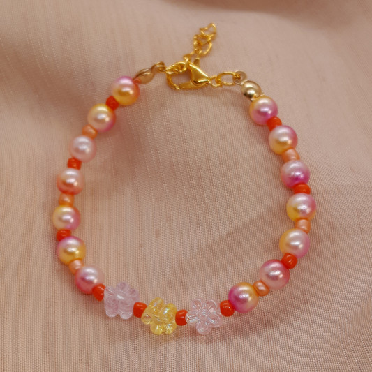 Colorful Handmade Bracelet for Girls – Festive Ball Beads & Ceramic Flower Design