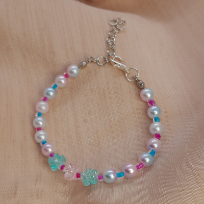 Colorful Handmade Bracelet for Girls – Festive Ball Beads & Ceramic Flower Design
