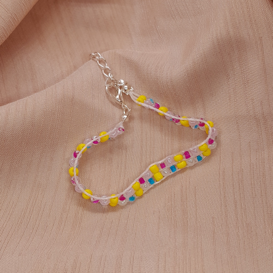 Vibrant Handmade Multicolor 3-Thread Bracelet with Yellow, Pink & Blue Beads for Girls and Women