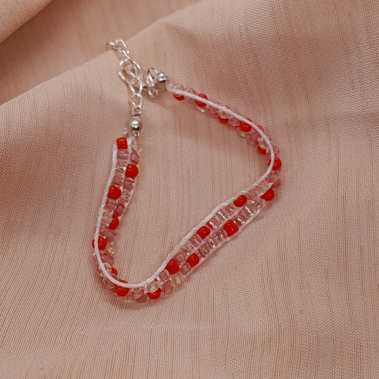 Bold & Beautiful 3-Thread Bracelet with Sparkling Red and Reddish Transparent Beads – For Girls and Women