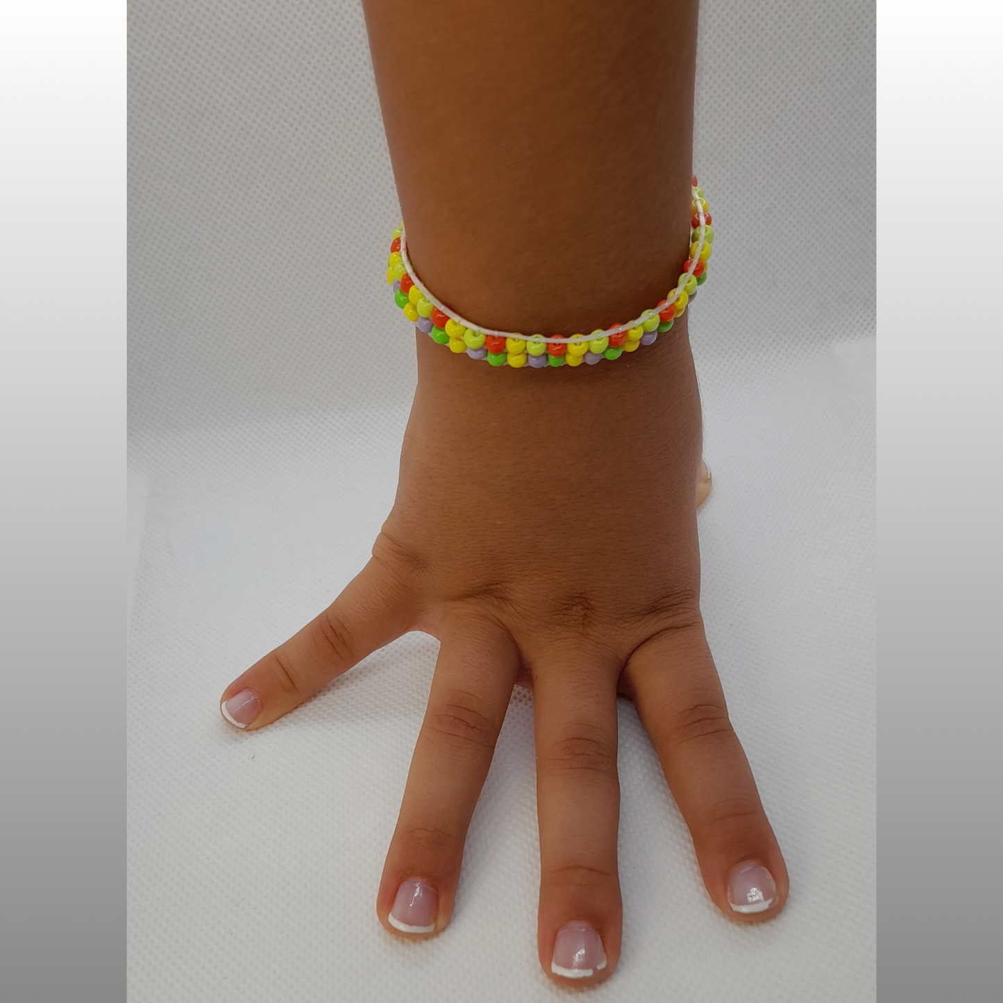 Bright & Cheerful 3-Thread Beaded Bracelet in Yellow, Red, Green & Lilac – Perfect for Little Girls