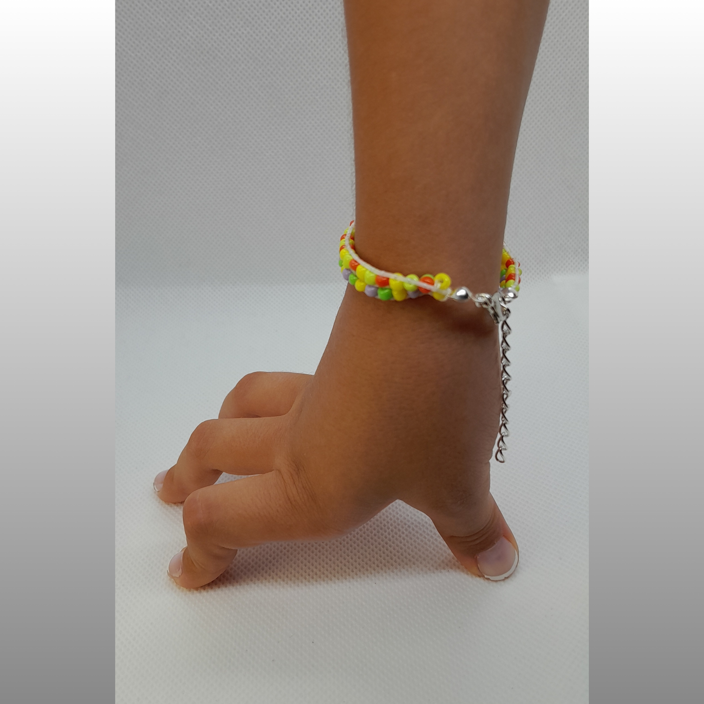 Bright & Cheerful 3-Thread Beaded Bracelet in Yellow, Red, Green & Lilac – Perfect for Little Girls