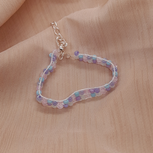 Charming Handmade 3-Thread Beaded Bracelet in Pink, Lilac & Light Blue – Perfect for Girls and Women