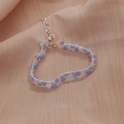 Charming Handmade 3-Thread Beaded Bracelet in Pink, Lilac & Light Blue – Perfect for Girls and Women