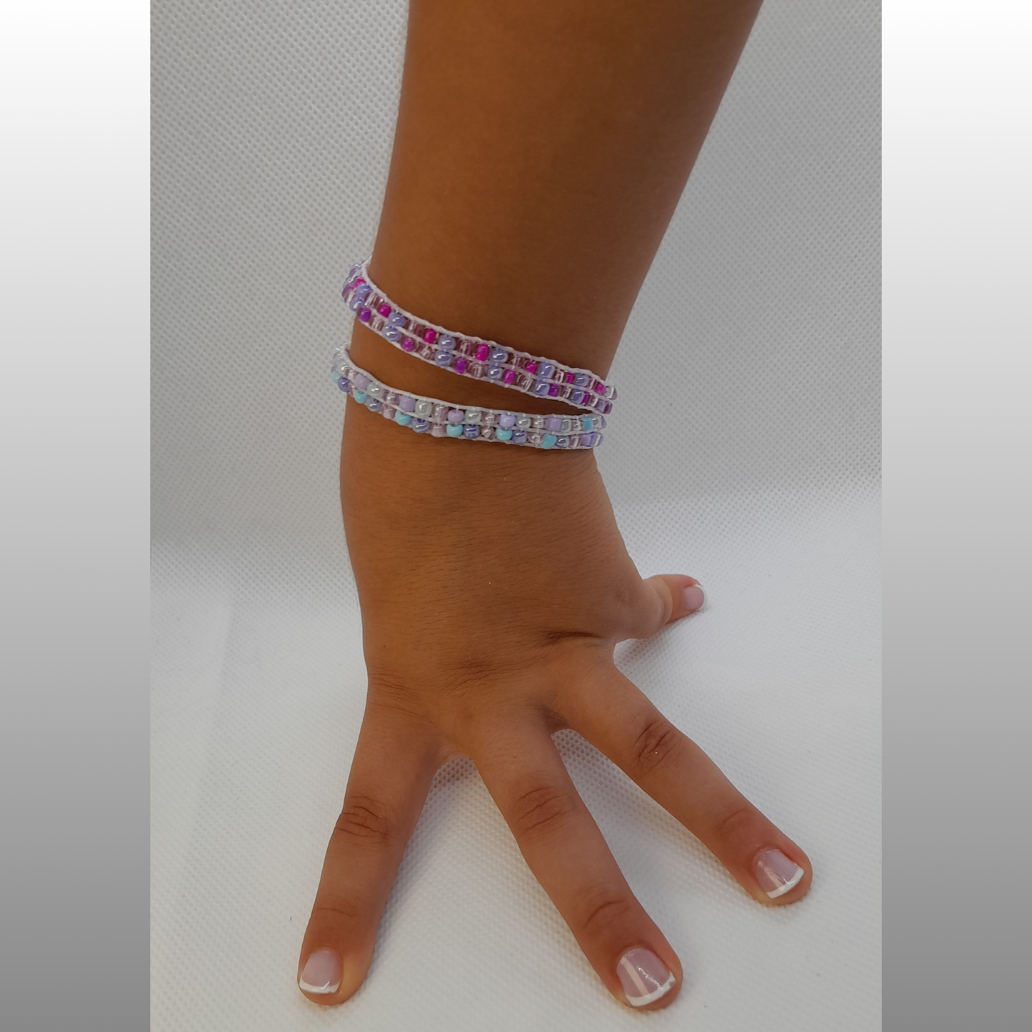 Charming Handmade 3-Thread Beaded Bracelet in Pink, Lilac & Light Blue – Perfect for Girls and Women