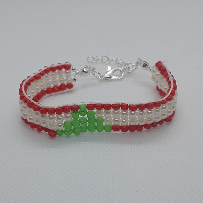 Limited Edition Lebanon-Inspired Bracelet – Handcrafted with Luxe Faux Pearls, Red & Green Beads – Chic Patriotic Jewelry for All Ages