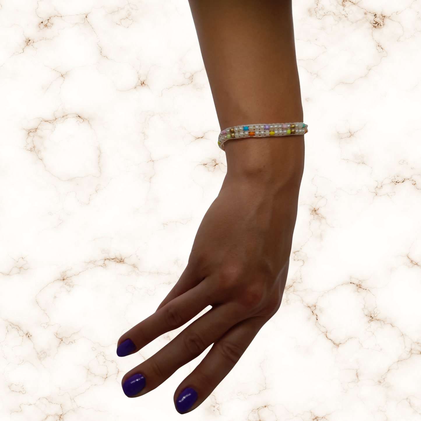 Elegant 3-Strand Handmade Bracelet for Women – Pastel Seed Beads & Ivory Faux Pearls – Delicate Artisan Jewelry