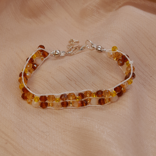 Elegant Double Row Earth Tone Beaded Bracelet for Women – Stylish Orange & Brown Fashion Jewelry