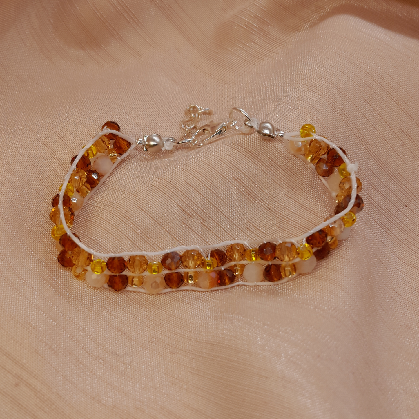 Elegant Double Row Earth Tone Beaded Bracelet for Women – Stylish Orange & Brown Fashion Jewelry