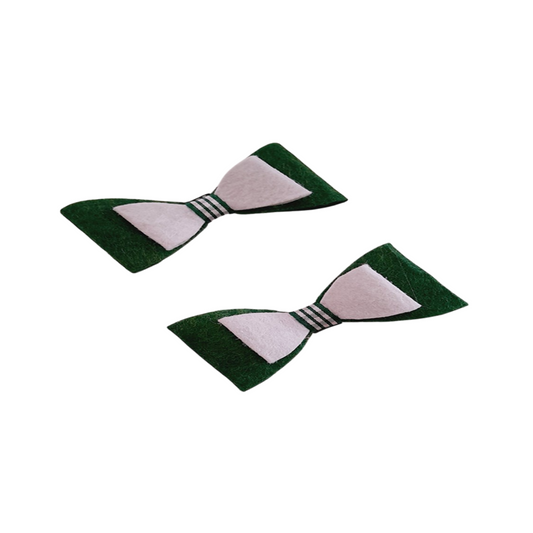 Green & White Felt Bow Hair Clips for Girls – Set of 2 Christmas Collection Felt Bows