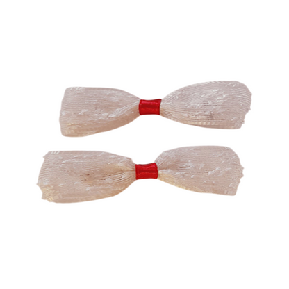 Set of 2 White Jute Bow Hair Clips with Red Satin Tie – Rustic Holiday Hair Accessories for Girls & Women