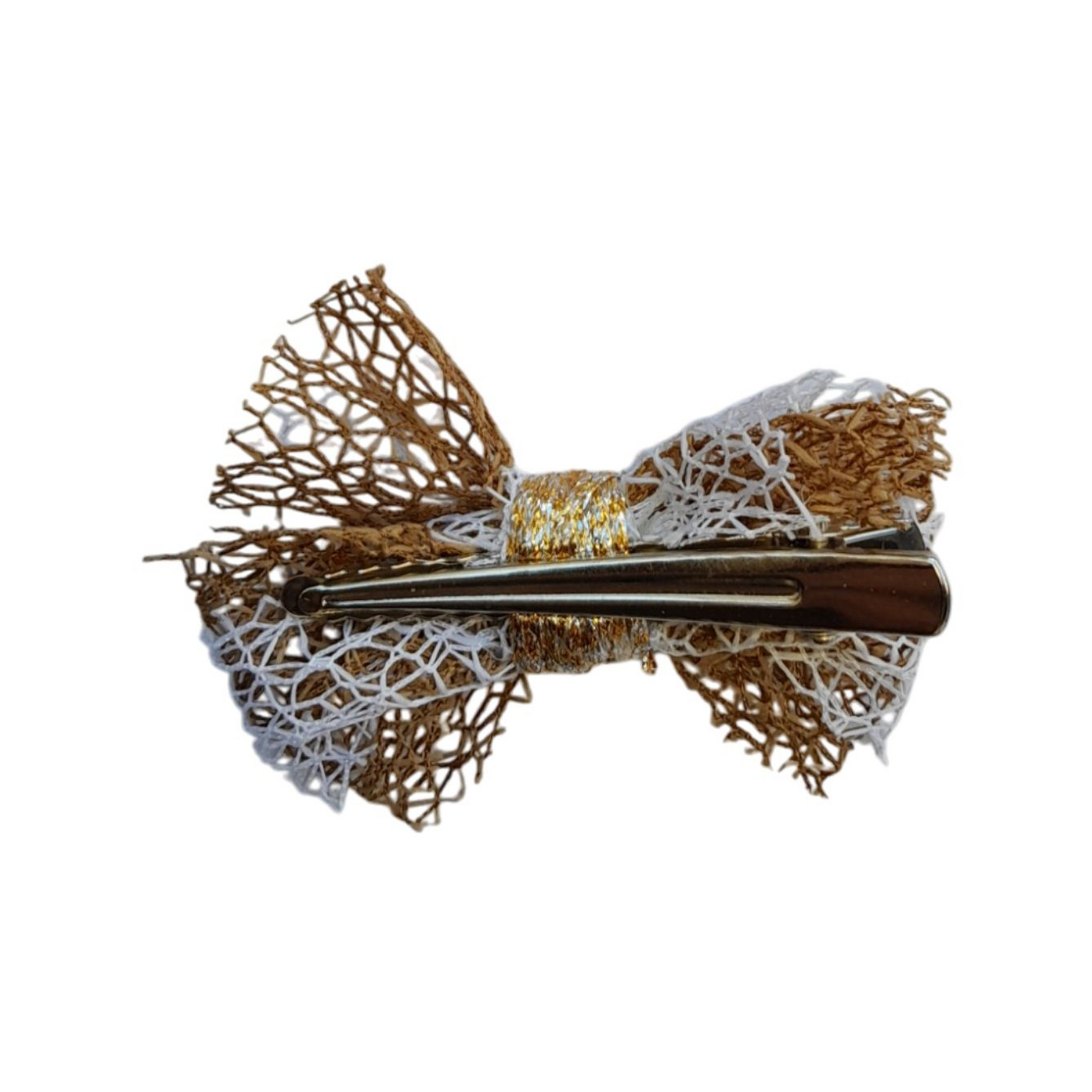 Two-Tone White & Natural Jute Bow Hair Clip – Rustic Long-Tail Barrette for Girls