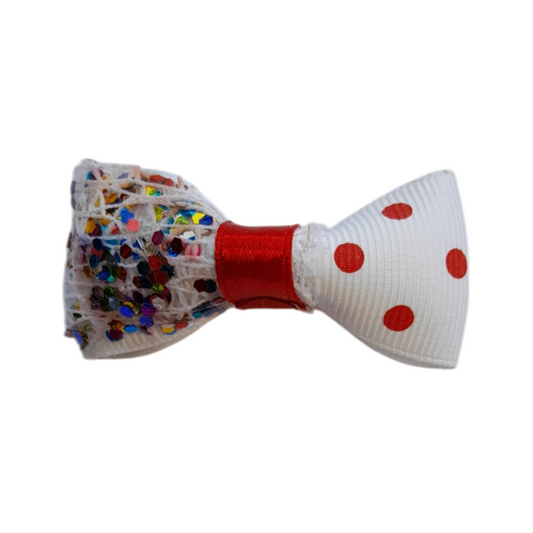 Half Glittery Jute & Half Polka Dot Satin Bow – Chic Hair Accessory for Women & Girls