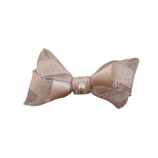Elegant Tulle, Satin & Dentelle Hair Clip for Women – Faux Pearl Accent for Formal & Evening Wear