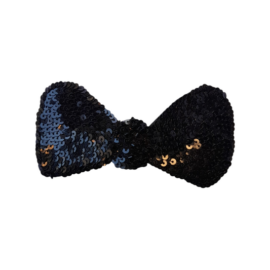 Black Paillettes Bow Hair Clip for Women – Sparkly Evening Hair Accessory with Alligator Clip