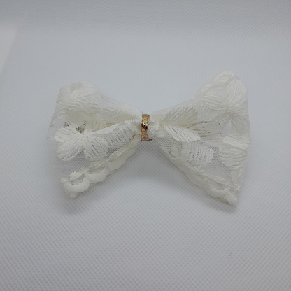 Ivory Embroidered Mesh Bow Hair Clip – Elegant Clip for Women & Girls