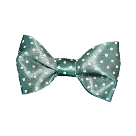 Green Satin Bow Tie with White Polka Dots – Boys’ Pin‑On Formal Accessory