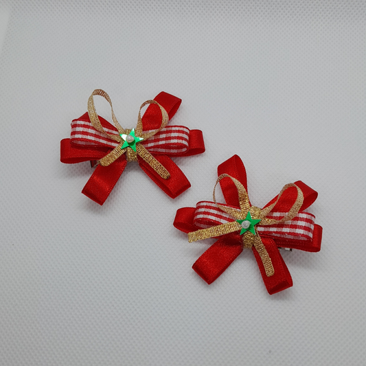 Pair of Red Christmas Flower Hair Clips – Festive Holiday Accessories for Girls